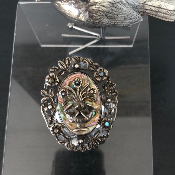 Vintage Jewelry - Signed Silver Abalone Brooch